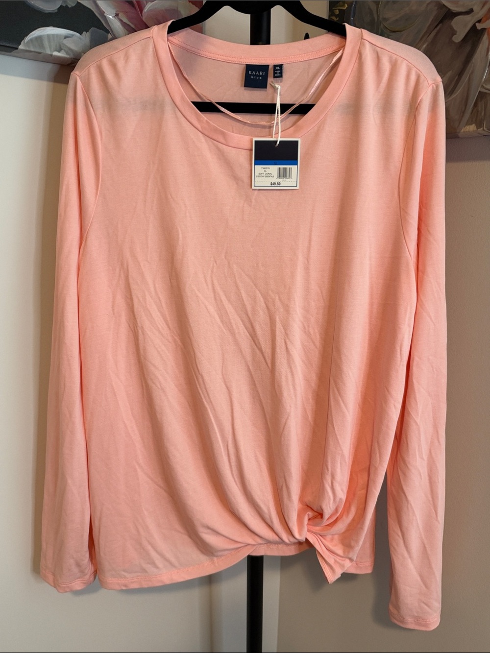 Kaari Blue Long-Sleeve Twist Hem Top - soft coral